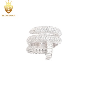 Блингаим, Ювелирное кольцо, 925, серебряное, VVS Moissanite, полностью бриллиантовое, в стиле хип-хоп, мужские Изогнутые кольца для ногтей - Product Image 1