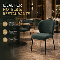 Chaise de salle à manger de luxe moderne, verte forêt, en bouclette, enveloppante, courbée, confortable, design, pour hôtel, restaurant, mobilier commercial