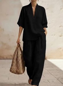Dropshipping Shopify Plus Size Womens V Neck Short Sleeve Wide Leg Pants Casual Two <b>Piece</b> Tracksuit <b>Set</b> Summer - Product Image 6