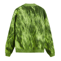 Cardigan en mohair duveteux pour homme, col en V, jacquard tie-dye vert abstrait, style streetwear oversize, pull tricoté, logo personnalisé OEM
