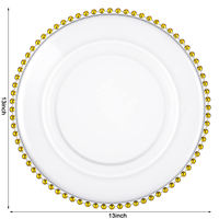 Assiette de présentation de luxe personnalisée en plastique avec motif doré, vaisselle durable et écologique pour mariages et événements, assiette de présentation perlée dorée