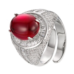 Fashion Jewelry Eco-friendly Copper Oval Cut 10*12mm Red Zircon Adjustable Ladies Wedding <b>Rings</b> for Romantic Bridal Style - Product Image 1