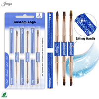 Ensemble de pinceaux à ongles ovales en nylon double face avec manche métallique bleu, processus de pailletage de haute qualité, pour la création d'art sur ongles en gel