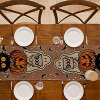 Chemin de table en polyester imprimé Citrouille, Fantôme et Chat pour Halloween, modèle 800D, pour usage intérieur, idéal pour les fêtes de famille et la décoration de cuisine