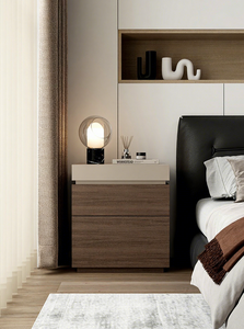 Comodino Moderno in Legno Massello con 2 Cassetti Multifunzionale Scuro con Vano Nascosto per <span class=keywords><strong>Arredamento</strong></span> Camera da Letto - Product Image 2