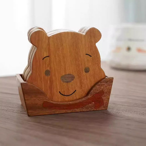 Juego de posavasos de madera con forma de oso, madera maciza, aislante del calor, forma de animal de dibujos animados, mantel individual duradero para uso diario - Product Image 4