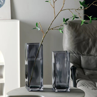 Vase carré en verre droit, texturé vertical côtelé effet glacier, en verre sodocalcique, pour hydroponie, décoration de table de mariage, vente en gros