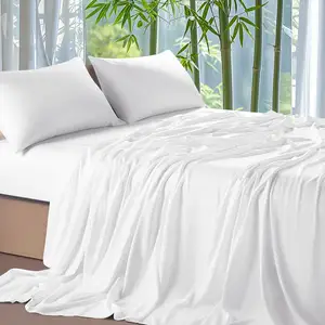 白色加州国王100% 冷却 & 柔软奢华平板16英寸深口袋床单枕套4件套床单