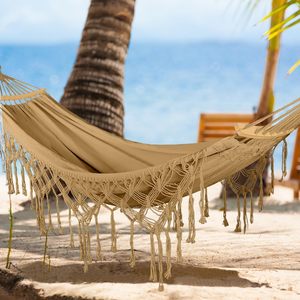 आउटडोर गार्डन सुरुचिपूर्ण टेसल्स सूती कपड़े हैममॉक पोर्टेबल कैनवास स्विंग - Product Image 4