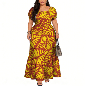 <span class=keywords><strong>Vestido</strong></span> de Verano Largo hasta el Suelo, Silueta de Sirena, Estampado Polinesio, Manga Corta, Diseño Simple y Dulce, Ecológico - Product Image 4