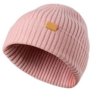Bonnet unisexe chaud automne-hiver, personnalisable avec logo, bonnet tricoté d'hiver, motif camouflage à pois, en acrylique doux, avec revers uni et étiquette tissée - Product Image 3
