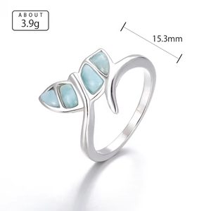 Vintage Dolphin Tail 925 Sterling Silver Larimar Gemstone Wedding <strong>Ring</strong> For Women Whale Tail Design Gift - Product Image 6