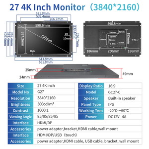 China Factory Price 4K 27 Inch 3840*2160P IPS Metal Industrial VESA <strong>Panel</strong> Wall Mount Touch Screen <strong>Monitor</strong> <strong>Lcd</strong> Display - Product Image 5