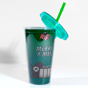 500ml christmas day green kids customize logo sports plastic water bottle with straw
