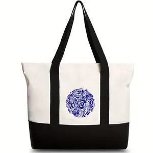 Borsa da viaggio con Logo stampato personalizzato 2024 con manico lungo in cotone con stampa graziose borse della spesa Eco Friendly sostenibili