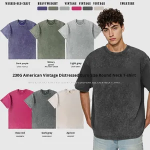 크로스보더 여름 230G 코마면 통기성 디스트레스드 반팔 남성 루즈 빈티지 10대 트렌디 티셔츠 도매 - Product Image 2