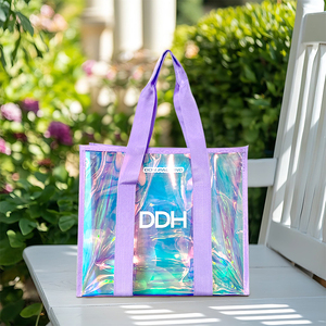 Logo personnalisé holographique irisé Laser coton corde poignée PVC Shopping plage s'il vous plaît cadeau sac fourre-tout - Product Image 6