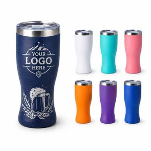 Custom Logo 15oz Curved Double Wall <b>Vacuum</b> Insulated Powder Coated Stainless Steel Beer Pint Cup Tumbler with Lid for Outdoor - Product Image 1