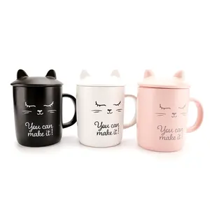 Nettes Katzen bild mit Deckel kunden spezifisches Design 12oz Keramik kaffeetasse