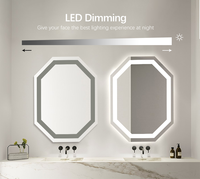 Miroir de salle de bain LED octogonal anti-buée, à intensité variable, avec commande tactile, miroir de maquillage intelligent mural pour hôtel, maison, décoration de salle de bain