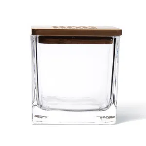 Großhandel quadratisch klar einzigartig 6 × 6 8 × 8 10 × 10 12 × 12 anpassbare größe glas kerze-glas mit bambus-deckel