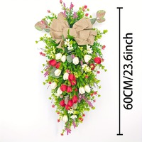 Guirlande de porte rustique en forme de tulipe, couronne florale en lin avec nœud, guirlande de fleurs artificielles pour la décoration de la maison au printemps