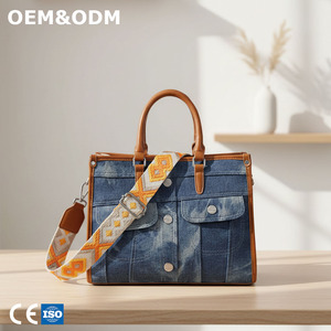3198A New Fashion Women's <strong>PU</strong> Denim Tote Shoulder <strong>Bag</strong> with Removable Strap-Autumn/Winter/Spring Daily Use - Product Image 1