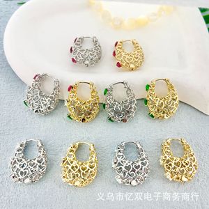Heart Shape <b>Huggie</b> Earrings Gold <b>Silver</b> Colorful Zircon Women's Everyday Wear - Product Image 1