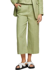 Pantaloni da Donna a Vita Alta e Gamba Larga in Tessuto Traspirante di Cotone e <span class=keywords><strong>Lino</strong></span> <span class=keywords><strong>Verde</strong></span> per Uso Quotidiano e Ufficio - Product Image 1