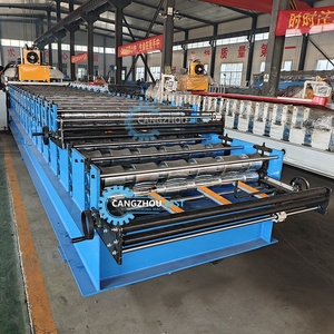 แผ่นหลังคากระเบื้องเหล็กโลหะสองชั้นความเร็วสูงและเครื่องขึ้นรูปม้วนเย็นแผ่นเหล็กสี่เหลี่ยมคางหมู IBR - Product Image 4