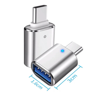 Adaptor USB Tipe C ke USB 3.0, USB C adaptor tipe-c kabel OTG untuk Macbook Pro Air Samsung S10 S9 USB OTG lampu Led