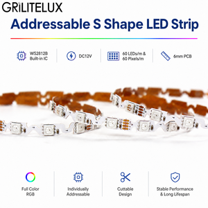 Tira de LED Direccionable WS2812B en Forma de S, SMD5050 RGB DC12V, PCB de 6 mm, 60 LED/m, Cinta de Píxeles Programable para Señalización - Product Image 1