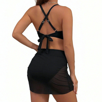 Ensemble bikini 2 pièces pour femme, taille haute, à carreaux, avec bas de jupe froncé en maille à cordon de serrage, respirant, extensible, en Spandex/Nylon, col en V, effet ventre plat