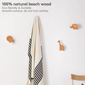Đa Chức Năng Động Vật Bằng Gỗ Thân Thiện Với Môi Có Thể Điều Chỉnh Tự Dính Trang Trí Treo Tường Quần Áo Áo Khăn Quần Áo Móc - Product Image 2