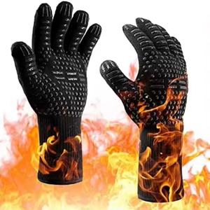 Printed <b>Silicone</b> Gel Heat Resistant and Fireproof Non-Slip BBQ <b>Oven</b> Safety <b>Gloves</b> - Product Image 1