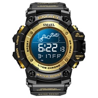 Montre sport à quartz SMAEL 8082 unisexe - Résistance à l'eau 5 BAR, chronomètre, alarme et chronographe, affichage numérique, boîtier de 48 mm, rétroéclairage