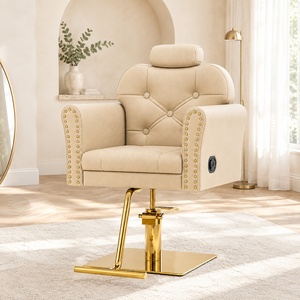 Fauteuil de Barbier Hydraulique Rembourré Crème, Chaise de Coiffure Réglable avec Appui-tête, Chaise de Salon de Manucure - Product Image 3