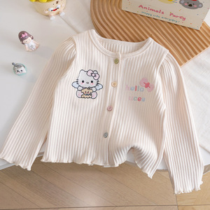 Cardigan en tricot côtelé pour <span class=keywords><strong>fille</strong></span>, imprimé chat KT, mignon et doux, pour l'automne, <span class=keywords><strong>3</strong></span>-8 <span class=keywords><strong>ans</strong></span> - Product Image 4