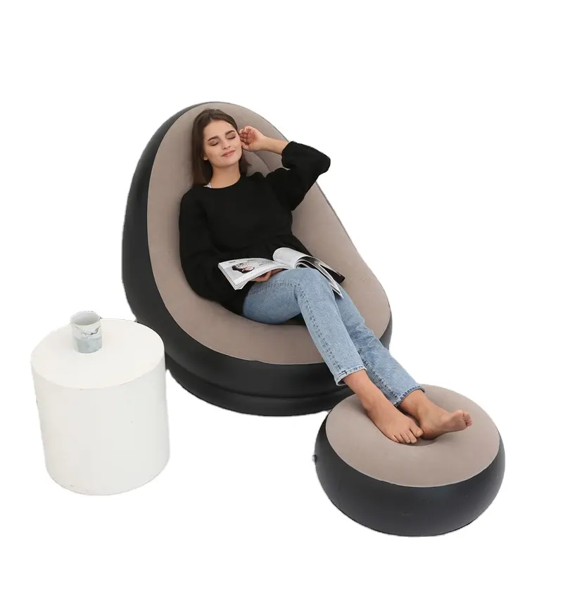 Eco-vriendelijke Pvc Stroomden Air Vullen Opblaasbare Enkele Woonkamer Meubels Lounge Sofa Stoel Set Met Voet Kussen