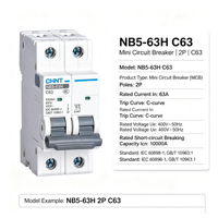Disjoncteur miniature CHINT NB5-63H C20A 3P 4P C 10kA IP20 AC380V/400V Rail DIN Cuivre PA66 Certifié CE CB Stock usine