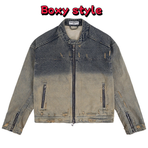 Giacca Bomber in Denim Vintage Personalizzata 2025 per <span class=keywords><strong>Uomo</strong></span>, Imbottita, con Zip e Decorazioni Ricamate a Motivo Letterale - Product Image 5