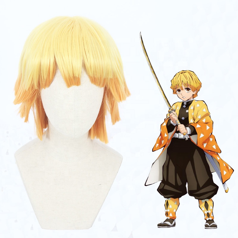 Bán Buôn 30Cm Màu Cam Ngắn Hỗn Hợp Demon Slayer Anime Agatsuma Zenitsu Tóc Giả Cosplay Tổng Hợp Tóc Giả