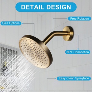Pommeau de <span class=keywords><strong>douche</strong></span> rond à angles réglables avec buses en silicone anti-colmatage, pommeau de <span class=keywords><strong>douche</strong></span> en plastique ABS doré - Product Image 2