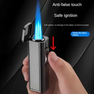 New Metal Outdoor Windproof Blue Flame Windproof Cigar High Fire Direct Charge Torch Lighter