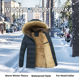Parka d'hiver pour homme avec capuche en fourrure, doublure en polaire Sherpa, imperméable, chaud, pour l'extérieur, fabrication OEM - Product Image 2