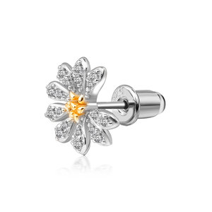 Stud Earrings Flower Daisy Rhinestone Silver Tone With Gold Center Party Jewelry For Women And Men - Product Image 2