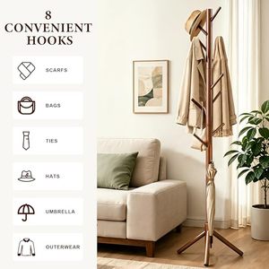 Factory Custom Space Saving Wooden Standing Coat Holder OEM ODM Bespoke Multi Hook Adjustable Non-Folding <b>Storage</b> - Product Image 3