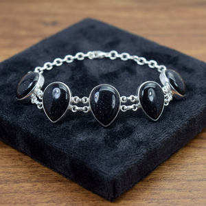 SOUMYA CREATIONS Bracelet à maillons en argent sterling 925 avec pierre précieuse onyx noir, plaqué rhodium, motif goutte d'eau et fleur, or rose - Product Image 3