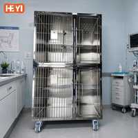 Cage pour chat HEYI à 2 niveaux en acier inoxydable 304, double zone, pour transport en clinique vétérinaire, avec roulettes silencieuses à verrouillage automatique FZ-04