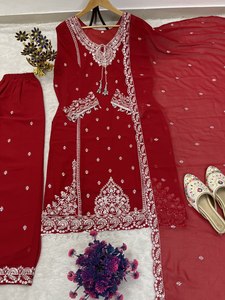 Suministro Directo de Fábrica: Conjunto de Kurti y Palazzo para Mujer, Estilo Tradicional, en Georgette Pesado, con Bordado de Lentejuelas, de Secado Rápido - Product Image 4